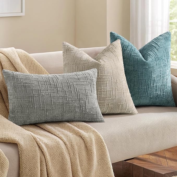 decorUhome Summer Teal Chenille Throw Pillow Covers 20x20 Set of 2 Textured - Image 4