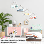 ISOVF 4 Pieces Construction Vehicles Decor Kids Room Wall Decor Wooden Sign