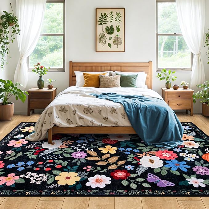 Area Rug Living Room Rugs: Floral 5x7 Washable Rug Vintage Soft Boho Non-Slip - Image 3