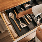 Utensil & Junk Drawer Organizer, 16-28 in, Black Bamboo