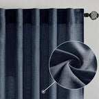 MIULEE Navy Blue Linen Curtains 108 Inch Length 2 Panels - Image 2