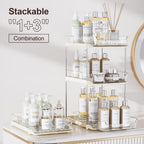 Delamu 2-Tier Multi-Purpose Bathroom Under Sink Organizers and Storage, Stackable Kitchen Pantry Organization, Pull Out Medicine Cabinet Organizer with Movable Dividers, Beige, 2 Pack