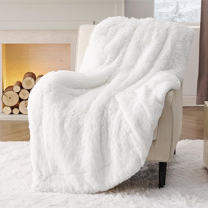 Bedsure GentleSoft Fuzzy Sherpa Faux Fur Twin Blanket White Cozy Gifts - Image 8