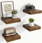 8Inch Square Floating shelves for Wall, 8In Deep, Invisible Brackets, Brown