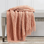 BOURINA Orange Throw Blanket 50 x70 Inches Jacquard Argyle Throw Textured Solid - Image 5