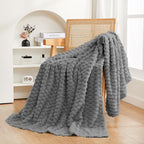 Puncuntex Grey Throw Blanket 60"×80" inches Fuzzy 3D Jacquard Decorative by Puncuntex