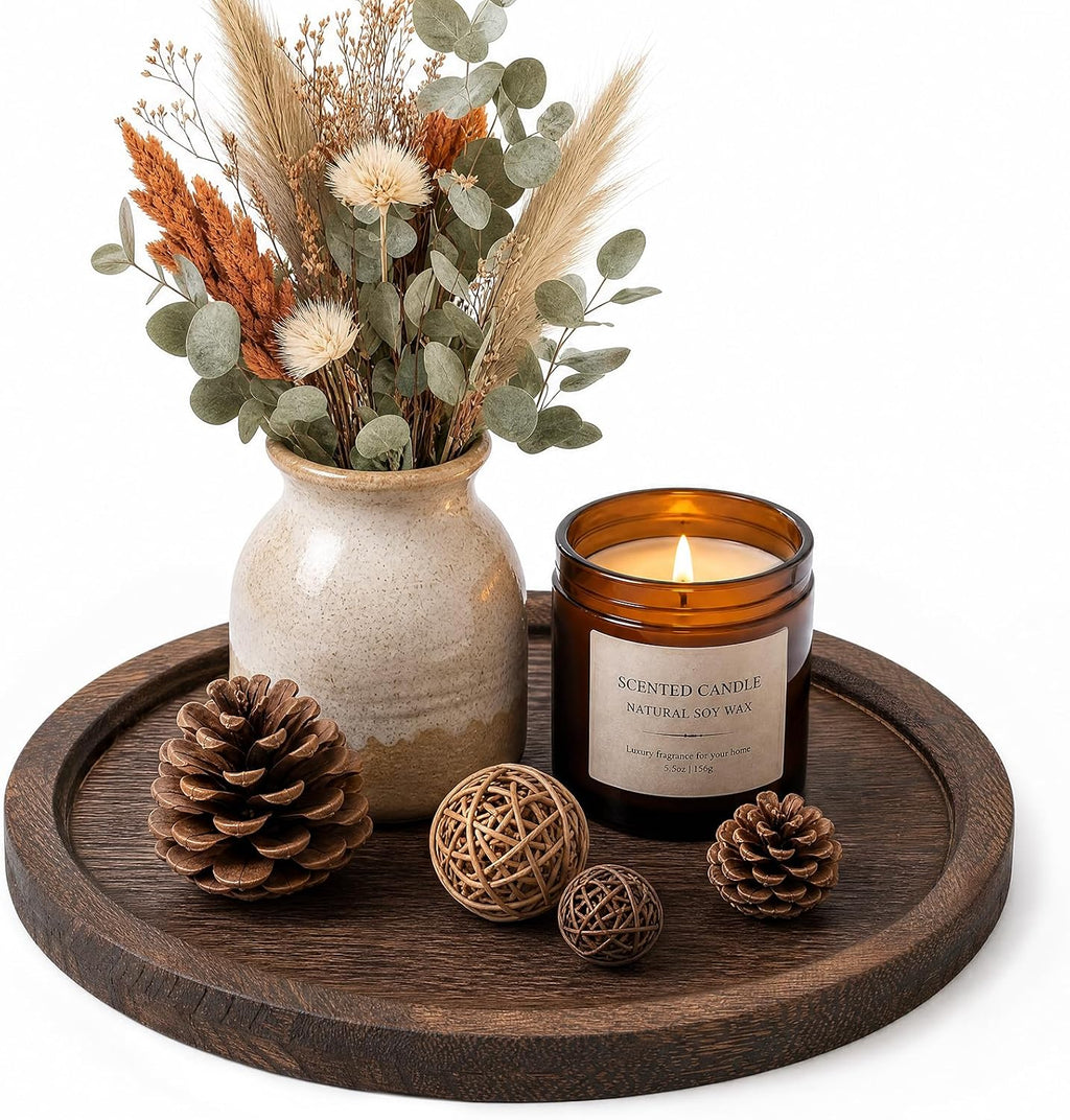 DomeStar 12 Inch Brown Solid Wood Rustic Farmhouse Tray