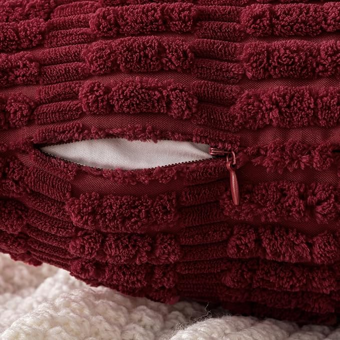 MIULEE Pack of 2 Burgundy Corduroy Decorative Pillow Covers 20x20 Inch Soft - Image 5