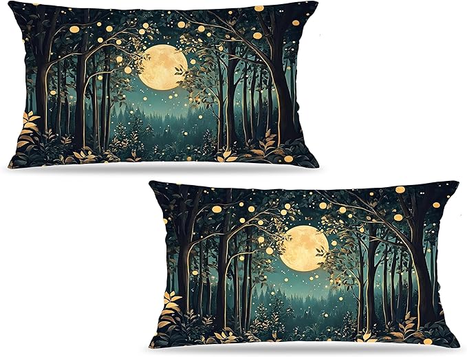 Rustic William Morris Inspired Night Moon Forest Decor Pillow Covers 18x18 Set by Unknown