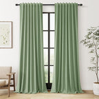 Guken Light Sage 100% Blackout Linen Curtains 96 Inch Length 2 Panels Set by Guken