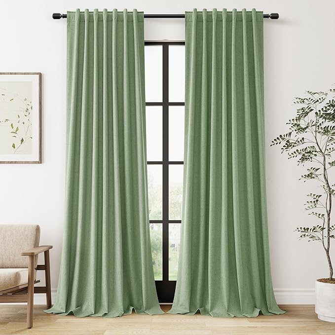 Guken 100% Blackout Linen Curtains 100 Inch Length 2 Panels Set by Guken