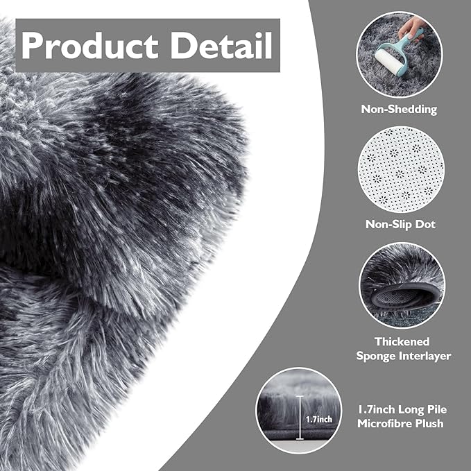 Shag Area Rug for Bedroom 4x6, Tie-Dyed Black Fluffy Area Rugs for Living Room - Image 4