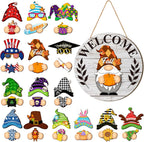 Qunclay Interchangeable Gnome Welcome Sign Seasonal Gnomes, 20, Gray