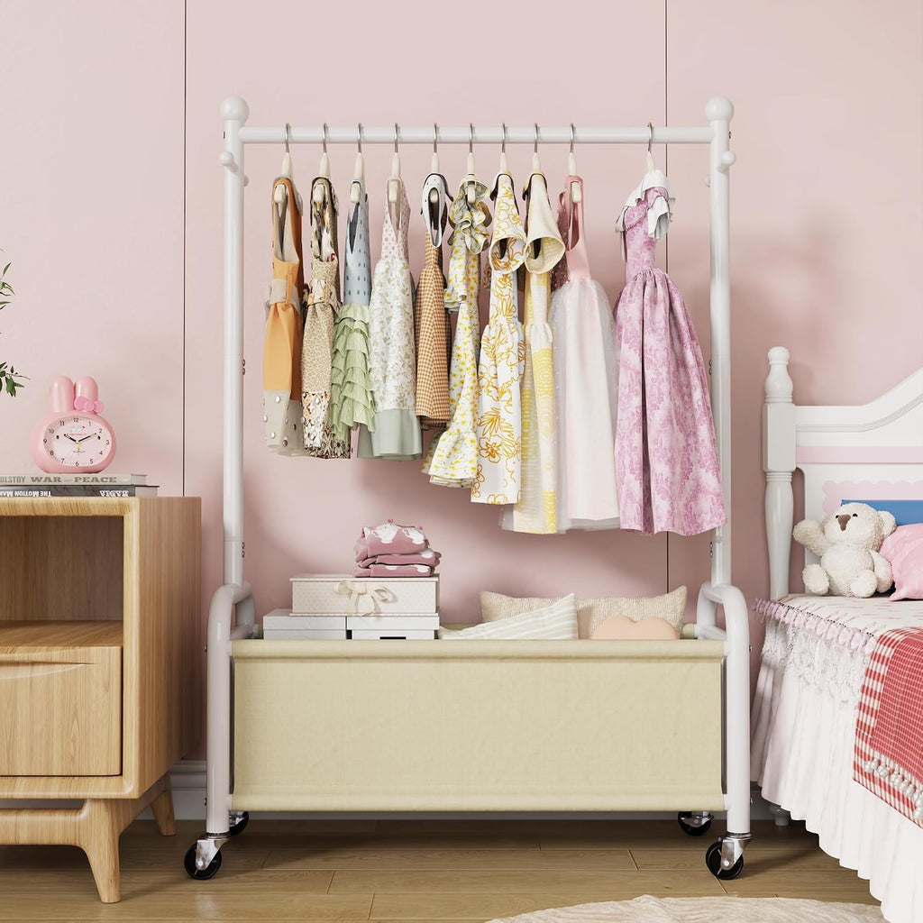 Kids Clothing Rack with Storage Bag, Adjustable Height, White