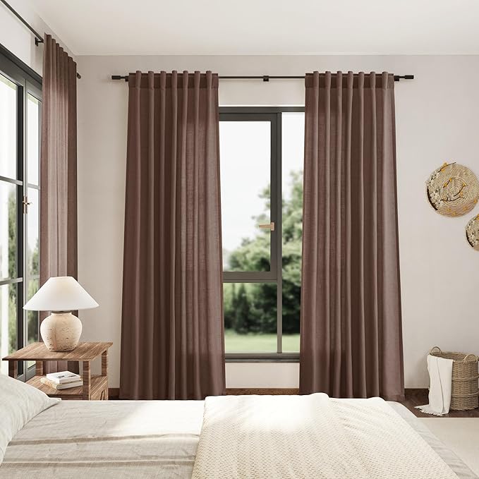 Mocha Mousse Curtains 102 Inches Long 2 Panel Set Back Tab Rod Pocket Linen - Image 7