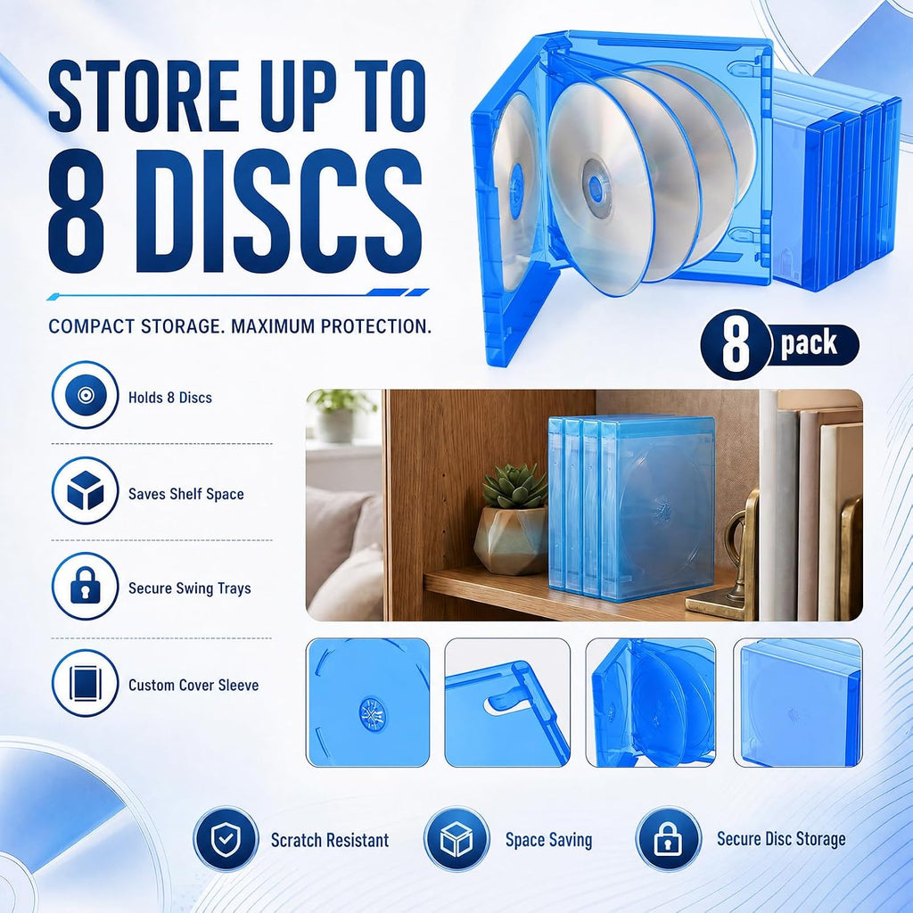 4 Pack Multi Disc Replacement Cases, 8 Disc Capacity, 26mm Thick