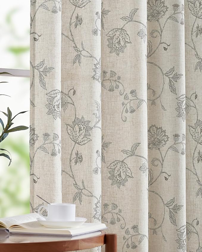 jinchan Linen Curtains Floral Curtains 96 Inch Length by JINCHAN