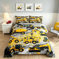 Feelyou Boys Construction Bedding Set Full Size Comforter for Kids Tractor Trucks Comforter Set Toddler Room Decor Car Bed Cartoon Excavator Quilted with 2 Pillow Cases