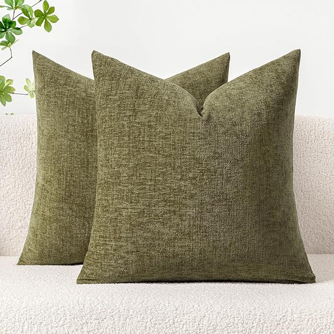 MIULEE Pack of 2 Couch Throw Pillow Covers 18x18 Inch Soft Olive Green Chenille by MIULEE