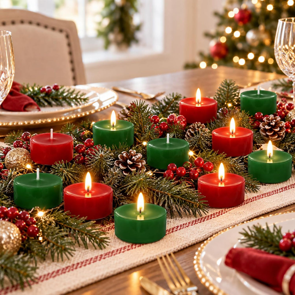 Festive Cedar & Apple Scented Tealight Candles, 12 Pack Red Green Colored Holiday Tea Lights with Clear Cups | Long-Lasting for Seasonal Home Decor,T01-12S-RDCDAL