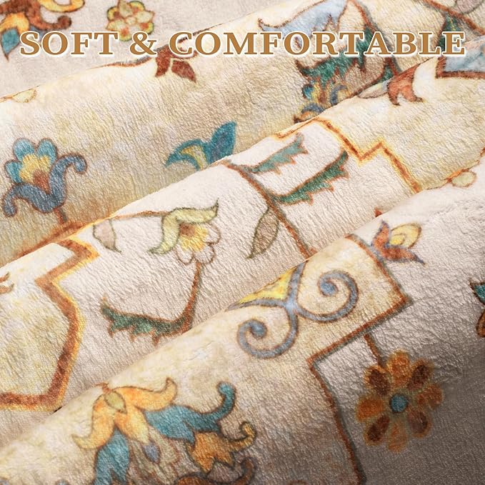 SERISSA Boho Area Rug 8x10 Light Yellow, Washable Large Rugs - Image 4