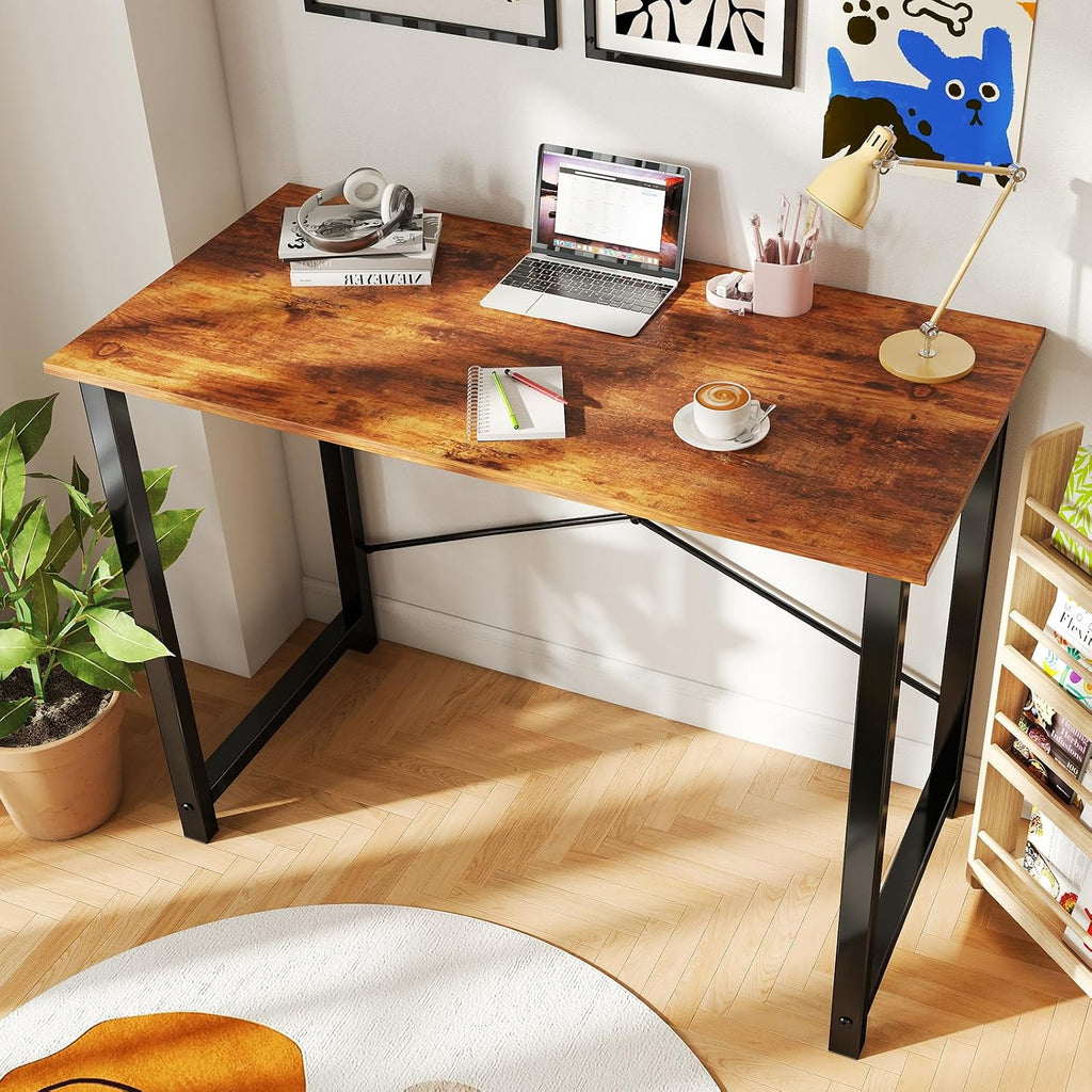 DUMOS 40 Inch Small Computer Desk, Home Office Desks for Bedroom, Brown