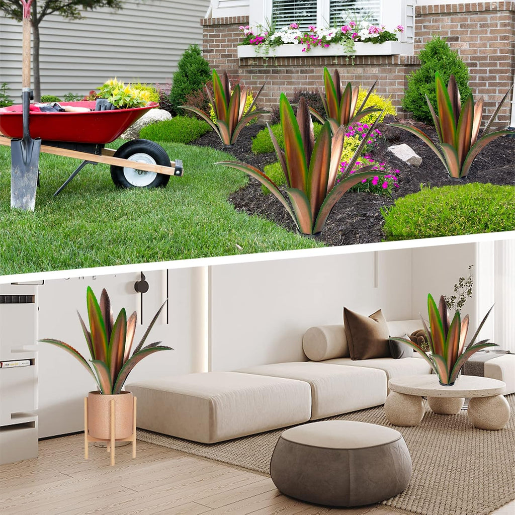 TOMBABY Enlarge Thickened Wind Resistant Metal Agave Garden Art Plant Country Sculpture Statue Outdoor Decoration Courtyard Lawn Ornament Gift (12 Leaves Green 1 pcs)
