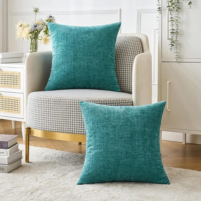 MIULEE Pack of 2 Couch Throw Pillow Covers 22x22 Inch Soft Teal Chenille Pillow - Image 5