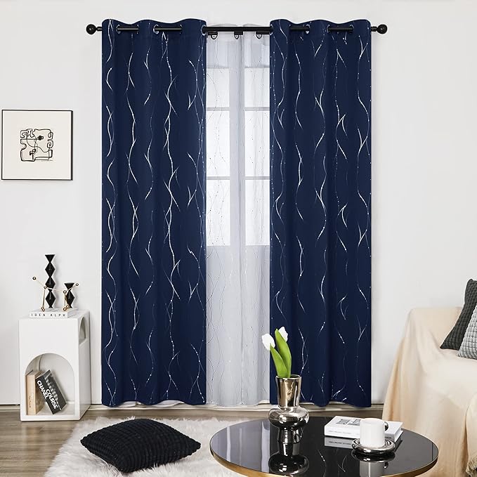 Deconovo Navy Blue Curtains, 42 x 84 Inch, Thermal Insulated Soundproof Privacy - Image 2