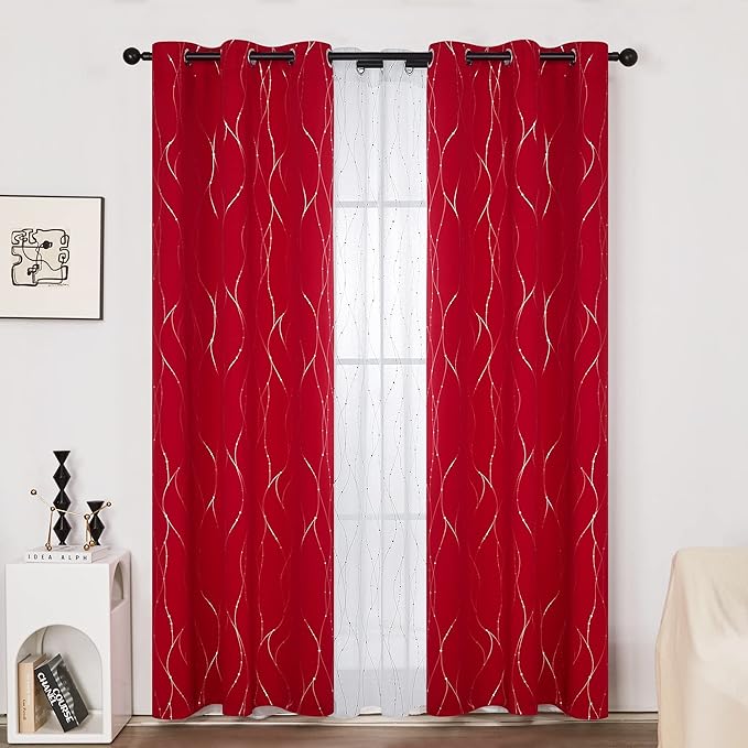 Deconovo Blackout Curtains, Christmas Red Curtain, Thermal Insulated - Image 2