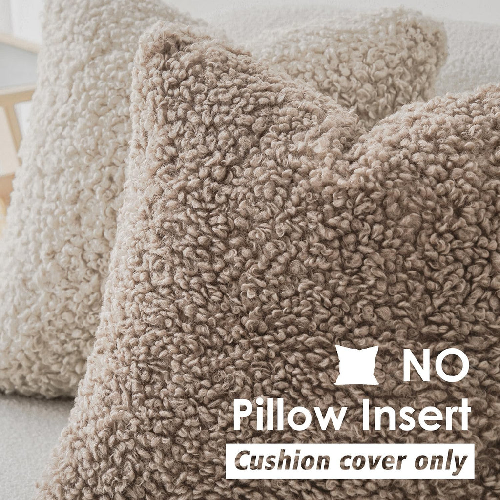 Foindtower Decorative Fuzzy Faux Fur Throw Pillow Covers 18x18 Inch Khaki
