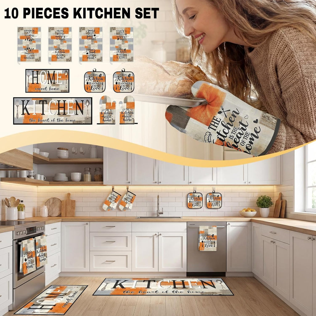 Kitchen Decor and Accessories Set of 10, Orange Beige