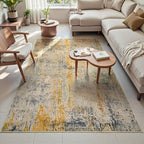 Area Rug 4x6 Beige Rug Washable Boho Rugs Non Slip Low Pile Abstract Small - Image 2