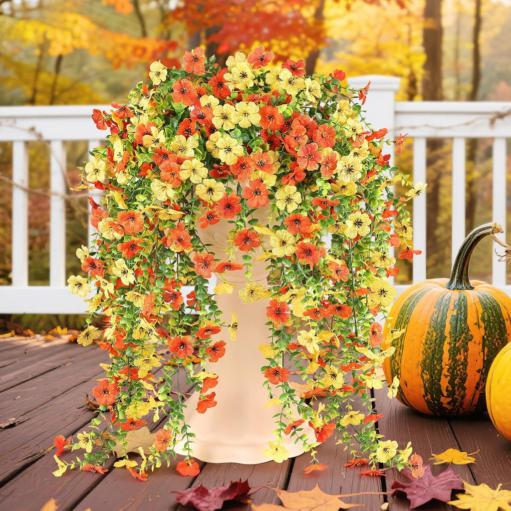 Artificial Fall Flowers for Outdoors UV Resistant Orange Fake Mums Decor