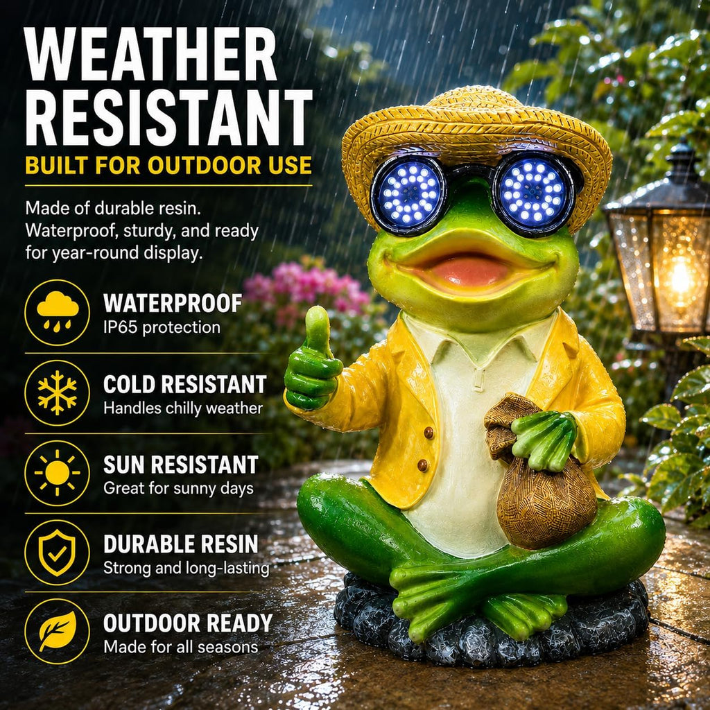 Solar Frog Statue with Blinking LED Eyes, Solar Powered Garden Decor