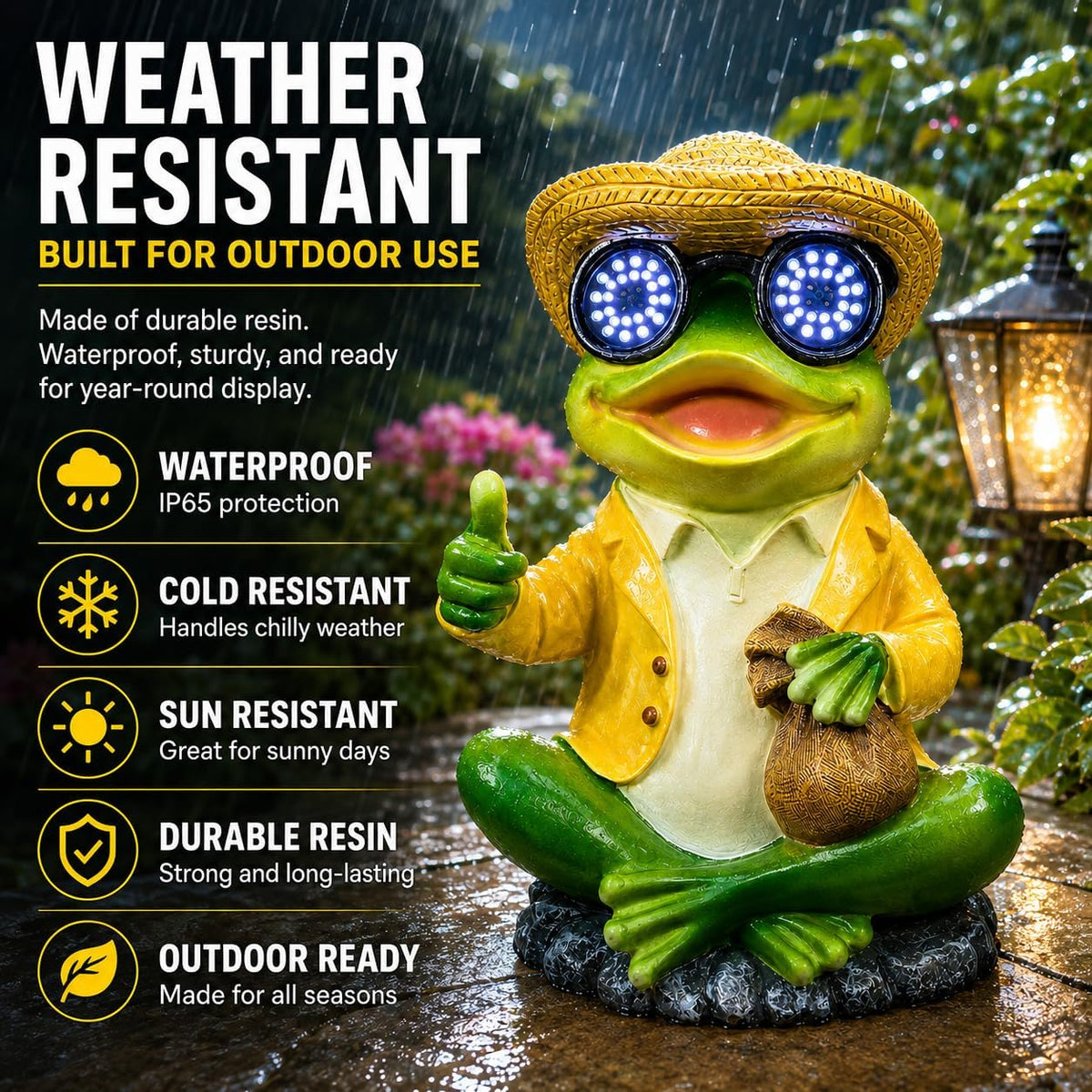 Solar Frog Statue with Blinking LED Eyes, Solar Powered Garden Decor