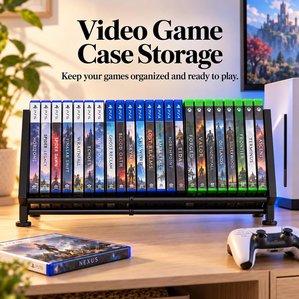 PUTNATRURE DVD Storage Rack, Expandable Video Game Shelf & Blu Ray Holder