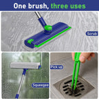 Floor Scrub Brush with Long Handle & Squeegee for Bathroom