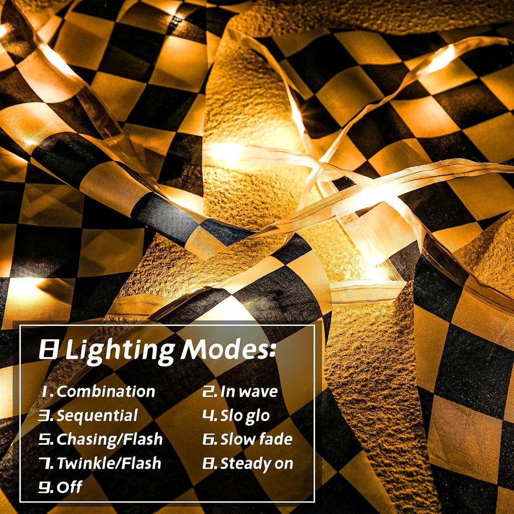 Aurelema Light Up Checkered Flag Banner, 32.8 ft, 8 Light Modes