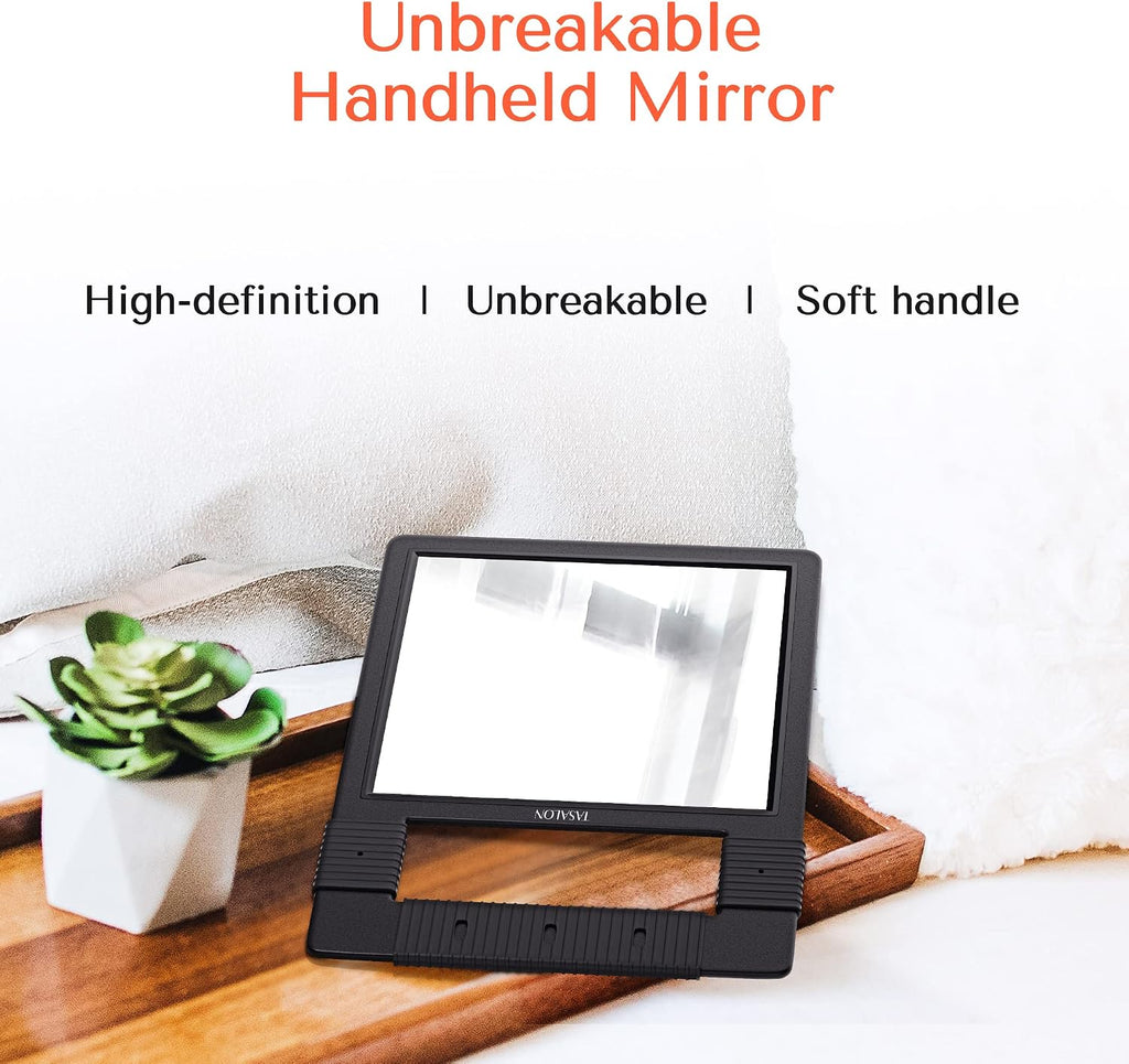 TASALON Unbreakable Handheld Mirror with Silicone Handle, Black