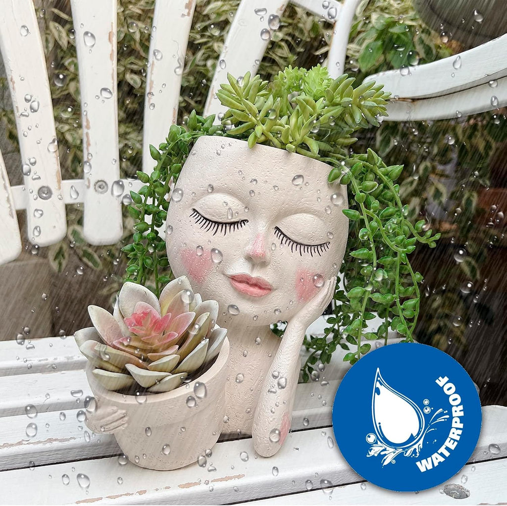 Face Planter Pot, Double Flower Pots Resin with Drainage Hole