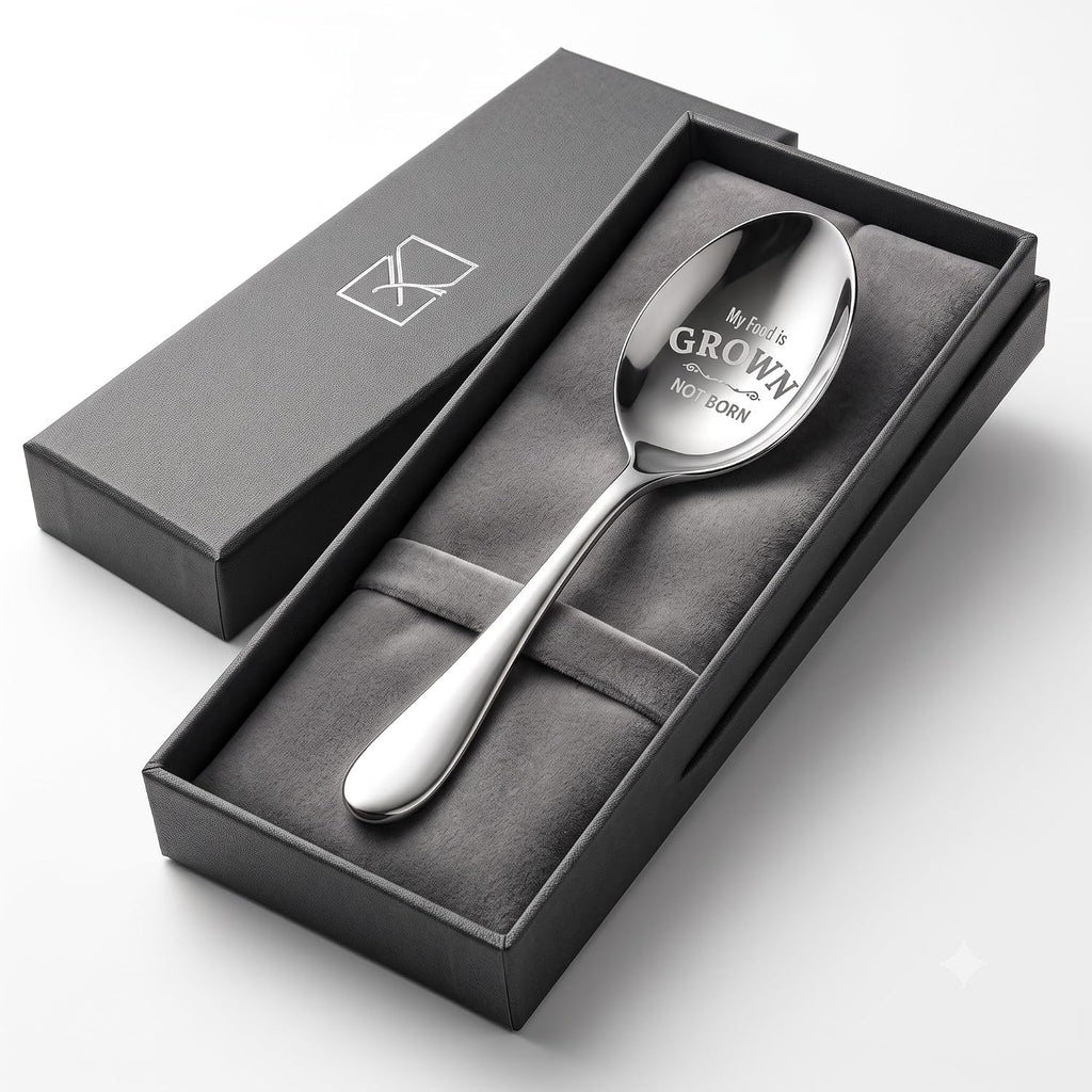 Spoons Silverware, Stainless Steel Coffee Spoons with My Food Is Grown Not Born Design, Reusable Decorative Spoon for Coffee, Tea, Desserts, Breakfast, Dining & Gifting