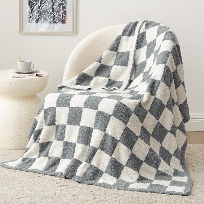 EXQ Home Checkered Throw Blanket, Knitted Blanket by EXQHomeTexitleCoLtd
