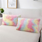 RYNGHIPY 3Pcs Rainbow Long Hair Bedding Sets Twin for Girls