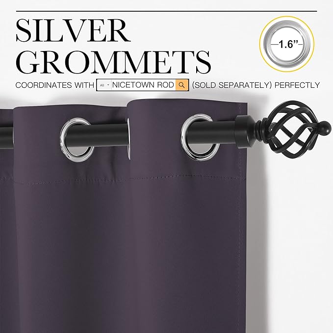 NICETOWN Greyish Purple Blackout Curtains 48 inches Length - Image 2