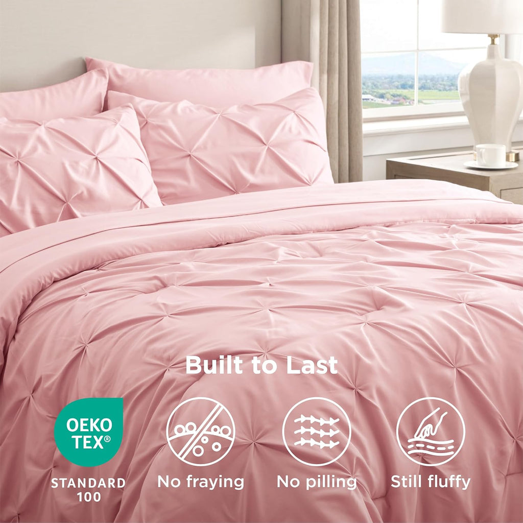 Bedsure 7-Piece Queen Comforter Set & Sheet Set, Pink Bed in a Bag
