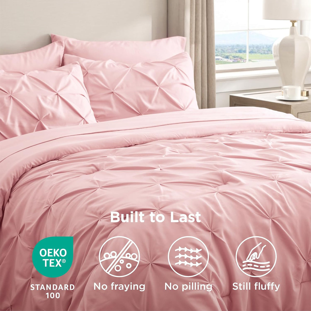 Bedsure 7-Piece Queen Comforter Set & Sheet Set, Pink Bed in a Bag