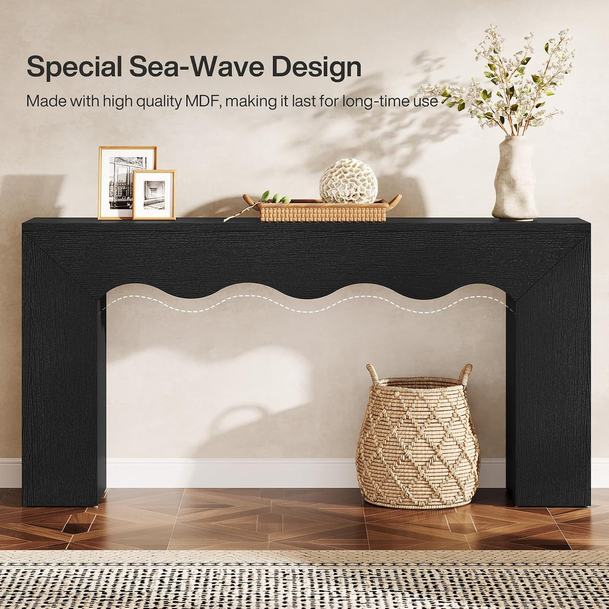 Tribesigns 63" Farmhouse Console Table with Wavy Edge