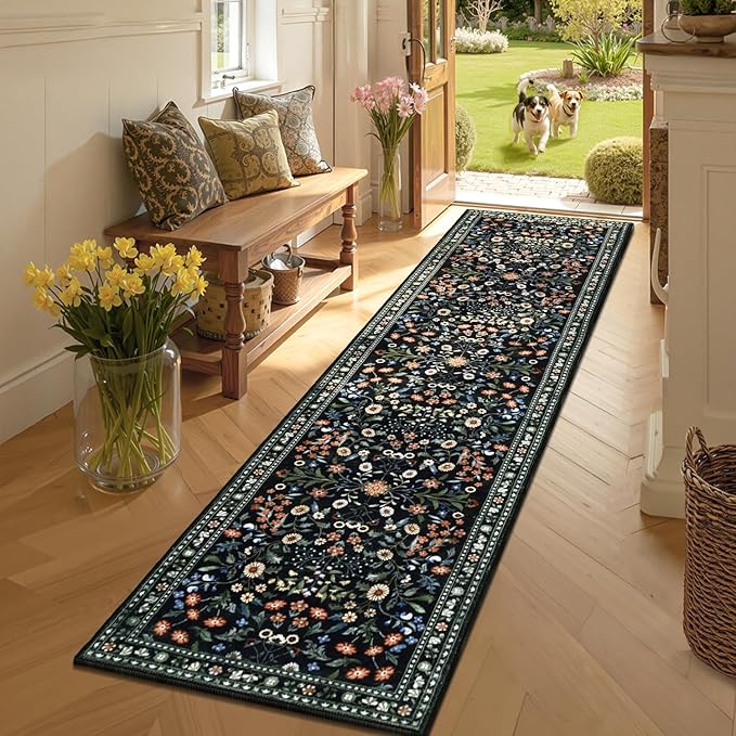 Yamaziot Washable Runner Rug 2x8 – Boho Non Slip Floral Hallway Runner Rug - Image 3