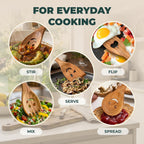 MFC Smiley Face Wooden Spoons for Cooking - 5 Pc Funny Kitchen Gift Set